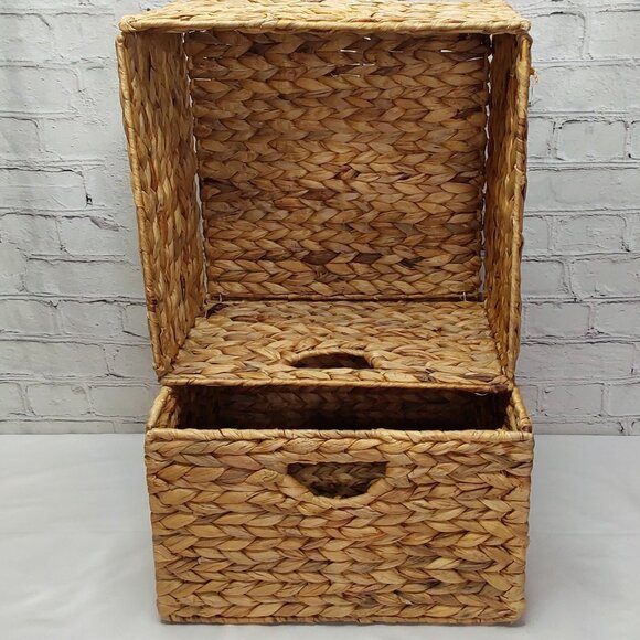 HAND WOVEN WATER~HYACINTH FOLDING STORAGE CUBE BASKETS 2-PIECE SET - Picture 16 of 16